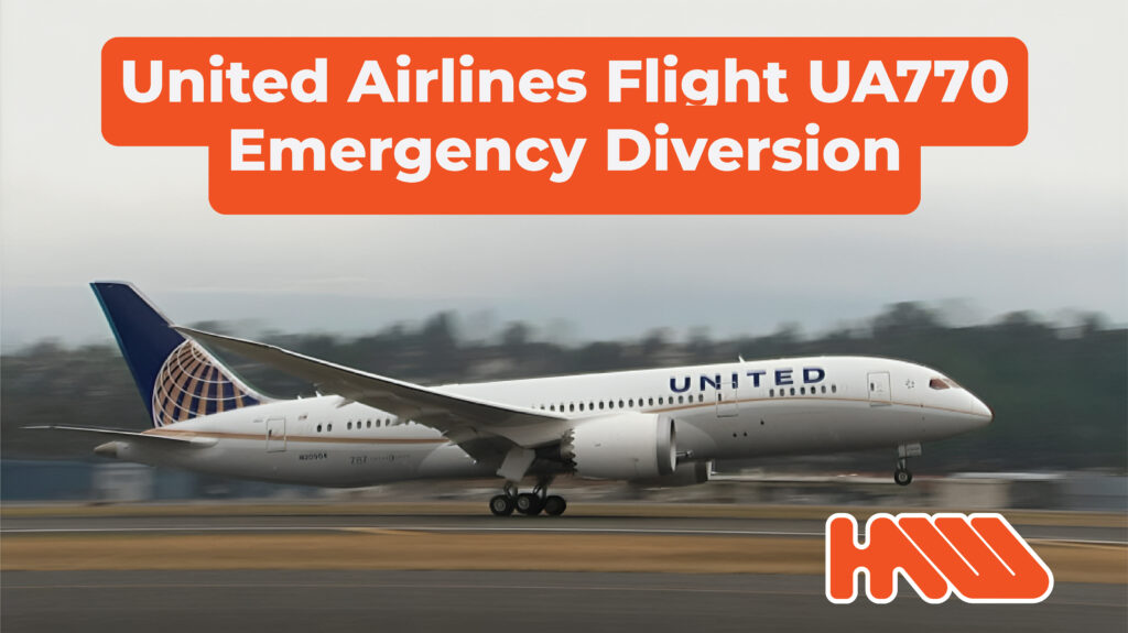 United Airlines Flight UA770 emergency diversion: A United Airlines Boeing 787 Dreamliner landing on a runway.